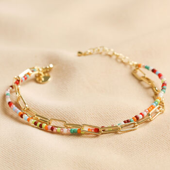 Rainbow Bead And Chain Layered Bracelet In Gold Plating, 2 of 3