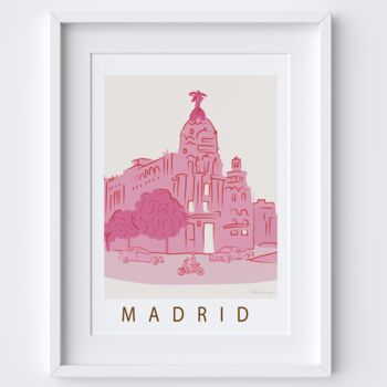 Madrid, Spain Pink City Skyline Scene Travel Print, 2 of 2