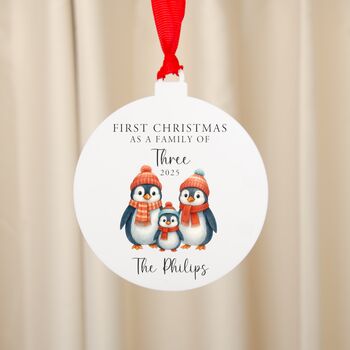 Personalised First Christmas Penguin Family Tree Decoration, 2 of 8