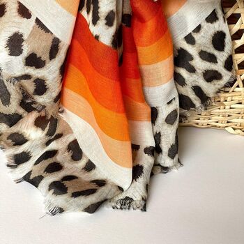 Leopard Print Scarf With Orange Stripes, 2 of 3