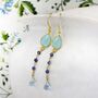 Chalcedony, Tanzanite And Blue Topaz Gold Drop Earrings, thumbnail 3 of 7