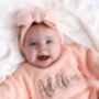 Personalised Embroidered Ruffle Detail Knitted Baby Romper Three Colours Available, thumbnail 6 of 12