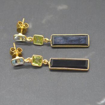 Black Onyx, Peridot, Blue Topaz Earrings, 3 of 11