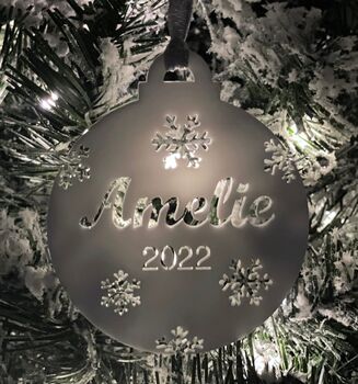 Personalised Christmas Bauble With Snowflakes And Date, 5 of 6