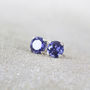 Blue Iolite Gemstone Stud Earrings In Silver Or Gold, thumbnail 2 of 6