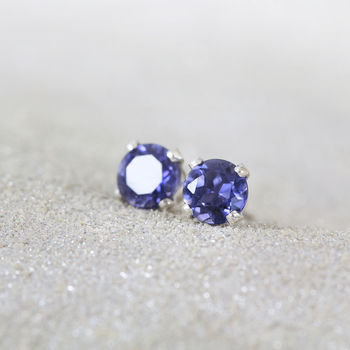 Blue Iolite Gemstone Stud Earrings In Silver Or Gold, 2 of 6