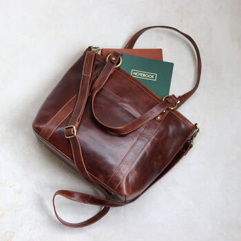 Leather Font Pocket Tote Bag, Brown, 2 of 5