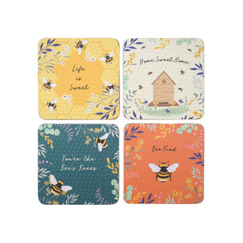 Set Of Four Bee Cork Coasters | Gift For Home, 3 of 6