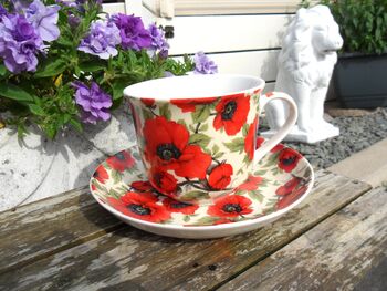 Large Cup And Saucer In Vibrant Red Poppy Design, 2 of 8