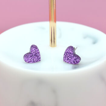 Mini Laser Cut Glitter Love Heart Earrings Studs, 9 of 12