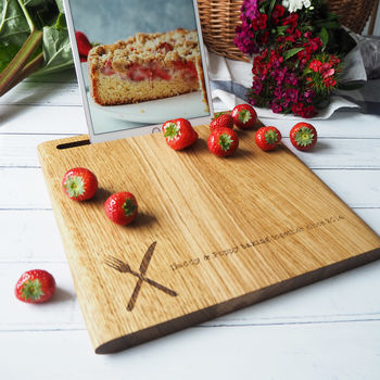 Personalised Solid Oak Chopping Board And iPad Stand, 2 of 6