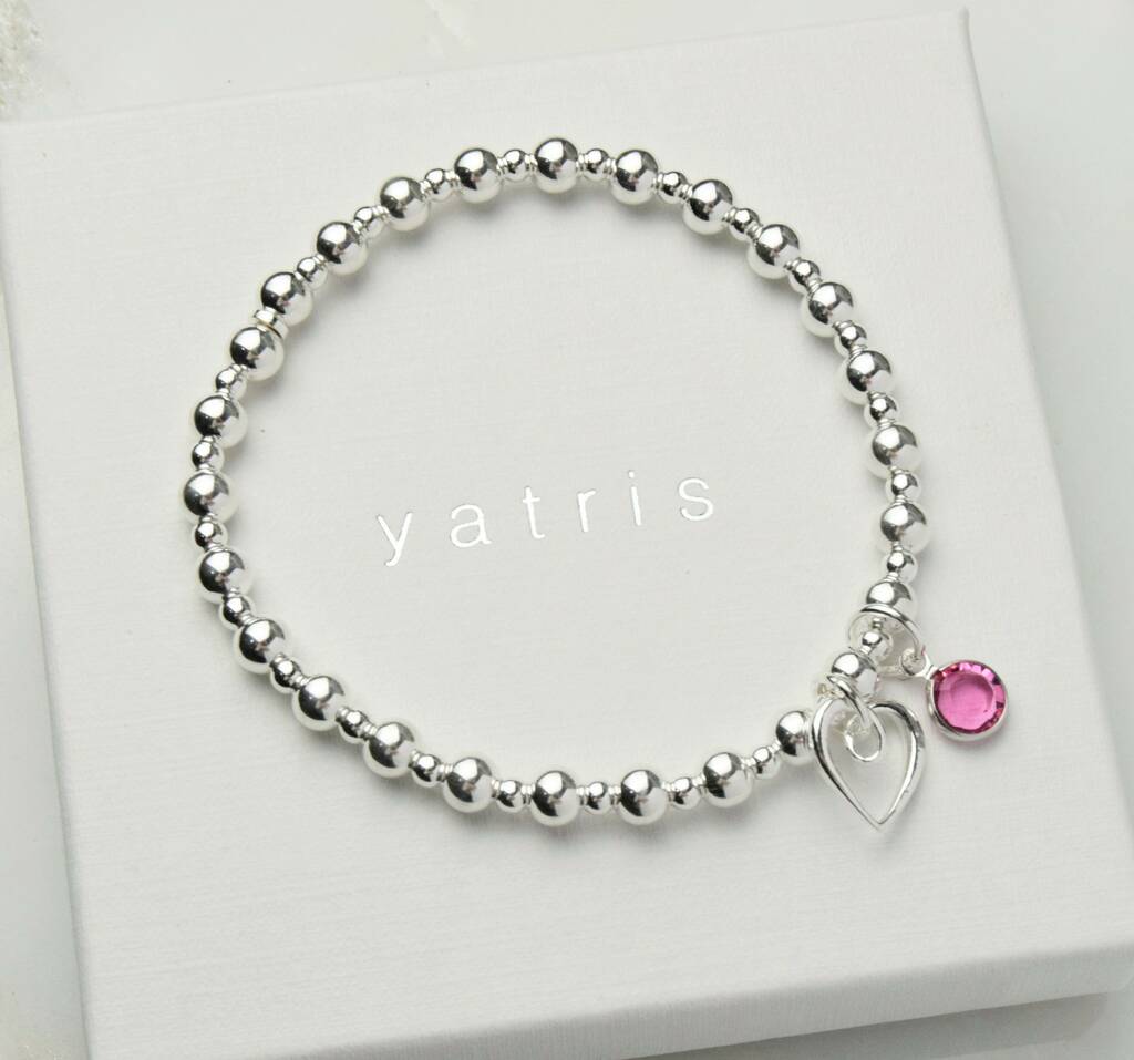 Sterling Silver Bracelet With Open Heart And Birthstone By Yatris