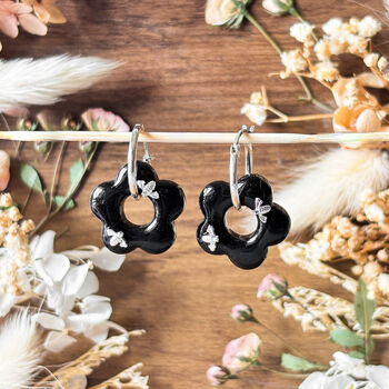 Black Resin Hoop Earrings, 2 of 4