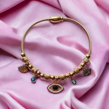 Rose Gold Evil Eye Dangle Charms Protection Bracelet, 3 of 4