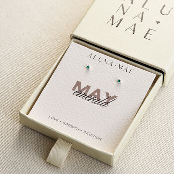 May Emerald Cz Birthstone Silver Stud Earrings, 3 of 4