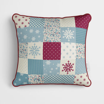 Christmas Blue Patchwork Cushion, 2 of 7