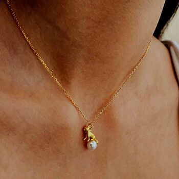 3D Cat Ivory Pearl And 18k Gold Plated Necklace And Earrings Jewellery Set, 3 of 5