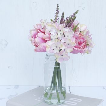 Soft Pink Artificial Bouquet In Light Bulb Vase, 2 of 7