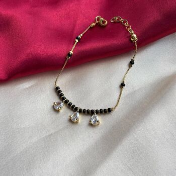 Black Bead Mangalsutra Zircon Drop Gold Nazar Bracelet, 3 of 7
