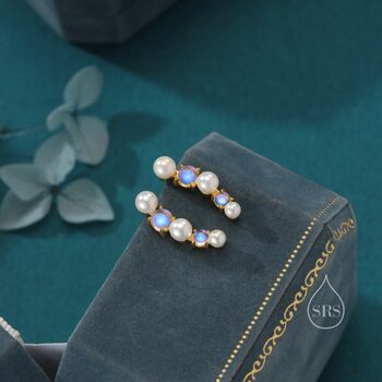 Sterling Silver Pearl And Moonstone Crawler Earrings, 6 of 11