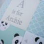 Panda Alphabet Cushion Mint And Grey, thumbnail 9 of 9