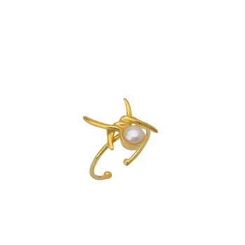 Barbed Wire Design Pearl Sterling Silver Hammered Ring, 7 of 8