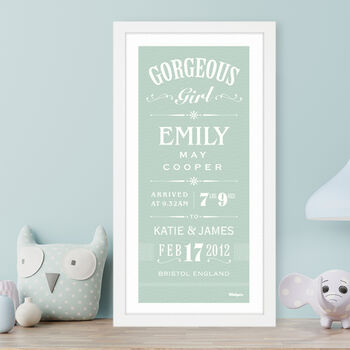 Personalised New Baby Girl Birth Print, 3 of 5
