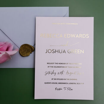 Blush Pink And Gold Foil Wedding Invitation, 9 of 9