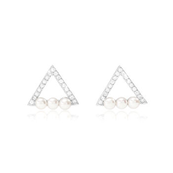Stella Triple Pearl Triangular Style Stud Earrings, 2 of 3
