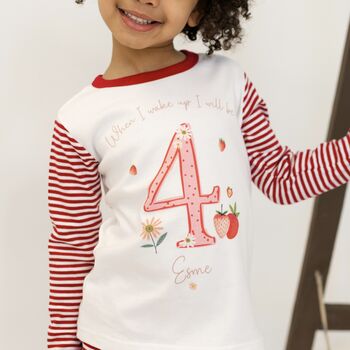 Girls Personalised Red Strawberry Birthday Pyjamas, 2 of 12