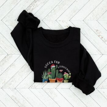 Black Christmas Jumper With ‘Succa For Christmas’ Succulent Design, 5 of 8