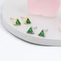 Sterling Silver Emerald Green Cz Triangle Stud Earrings, thumbnail 1 of 11