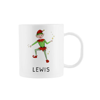 Personalised Playful Elf Christmas Polymer Mug, 5 of 9