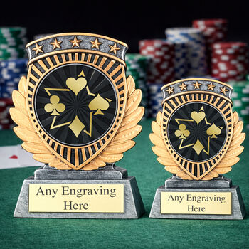 Personalised Poker Trophy Award – Playing Card Suits Shield, 2 of 2