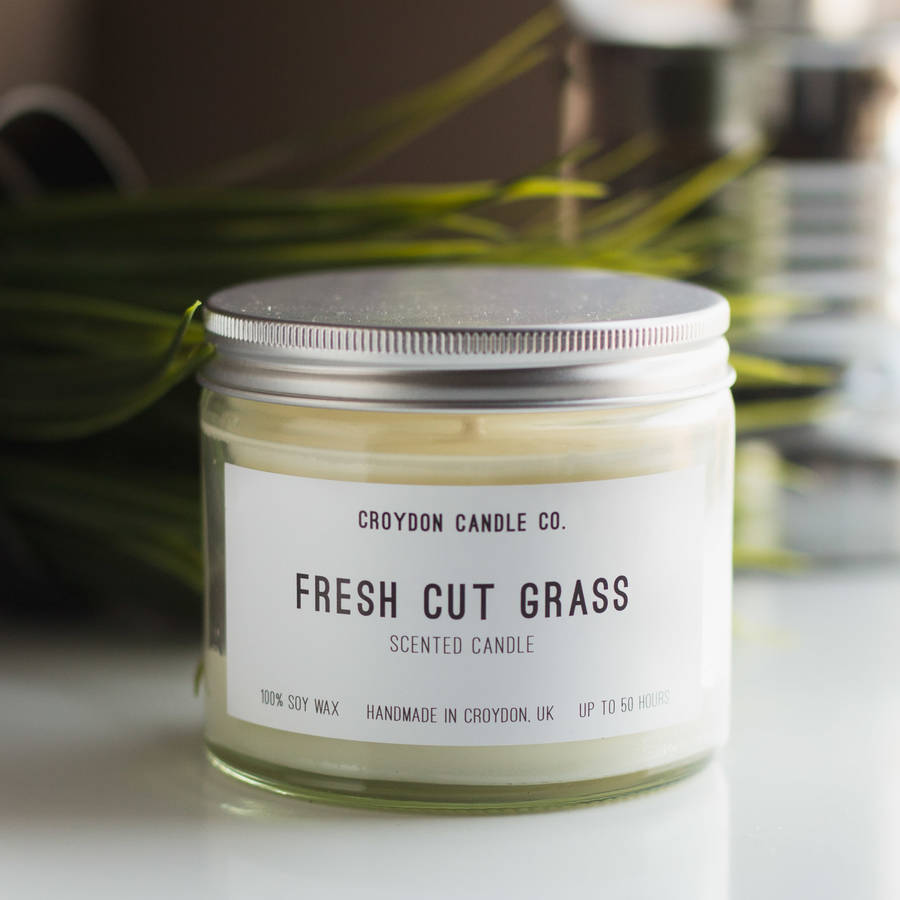 fresh cut grass scented soy candle by croydon candle co
