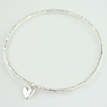 Stunning Silver Hammered Heart Bangle, 2 of 7