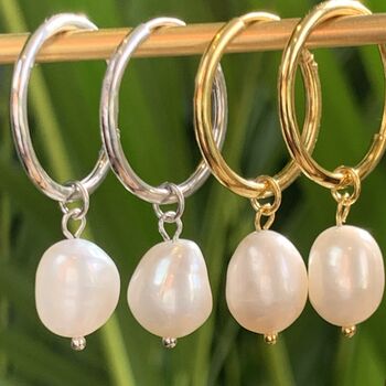 Baroque Pearl Hoops In Gold And Silver, 3 of 7