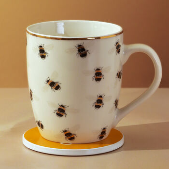 G Decor Bee Happy Gold Ceramic Tea Coffee Mug Gift Set, 2 of 5