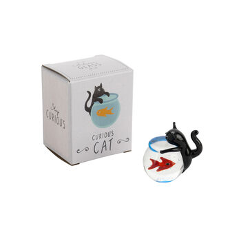Glass Black Cat With Fish Bowl Figurine | Gift Boxed | Decoration | Collectable | Gift For Home, 2 of 5