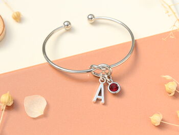 Personalised Initial Silver Bracelet Friendship Knot Cuff Bracelet, 3 of 10
