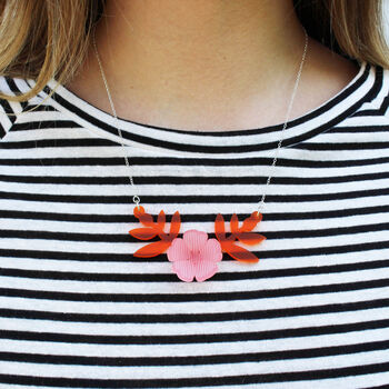 Pink And Orange Personalised Floral Daisy Necklace, 4 of 6