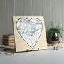 Personalised White Heart Shaped Map Print On Wood, thumbnail 1 of 8
