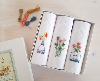 Embroidered Flowers Vases Handkerchiefs, 2 of 4