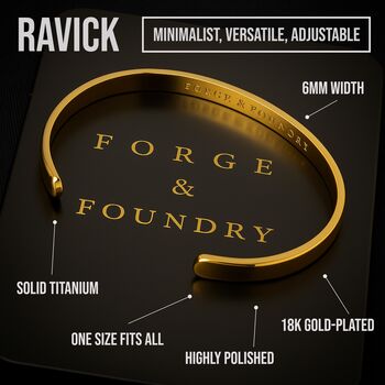 Men's Minimalist Polished 18 K Gold Plated Titanium Cuff Bangle, 3 of 7