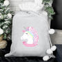 Personalised Unicorn Luxury Silver Grey Pom Pom Christmas Sack, thumbnail 2 of 3
