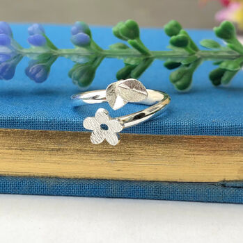 Sterling Silver Flower And Leaf Wrap Around Ring, 7 of 8