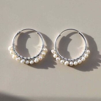 Sterling Silver Pearl Bead Hoop Earrings, 5 of 5