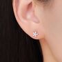 Sparkly Forget Me Not Flower Tiny Stud Earrings In Sterling Silver With Cz Crystals, thumbnail 1 of 11