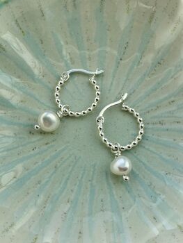 Silver And Freshwater Pearl Beaded Hoop Earrings, 2 of 9