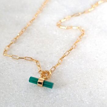 The T Bar Green Onyx Necklace, Gold Plated, 6 of 9